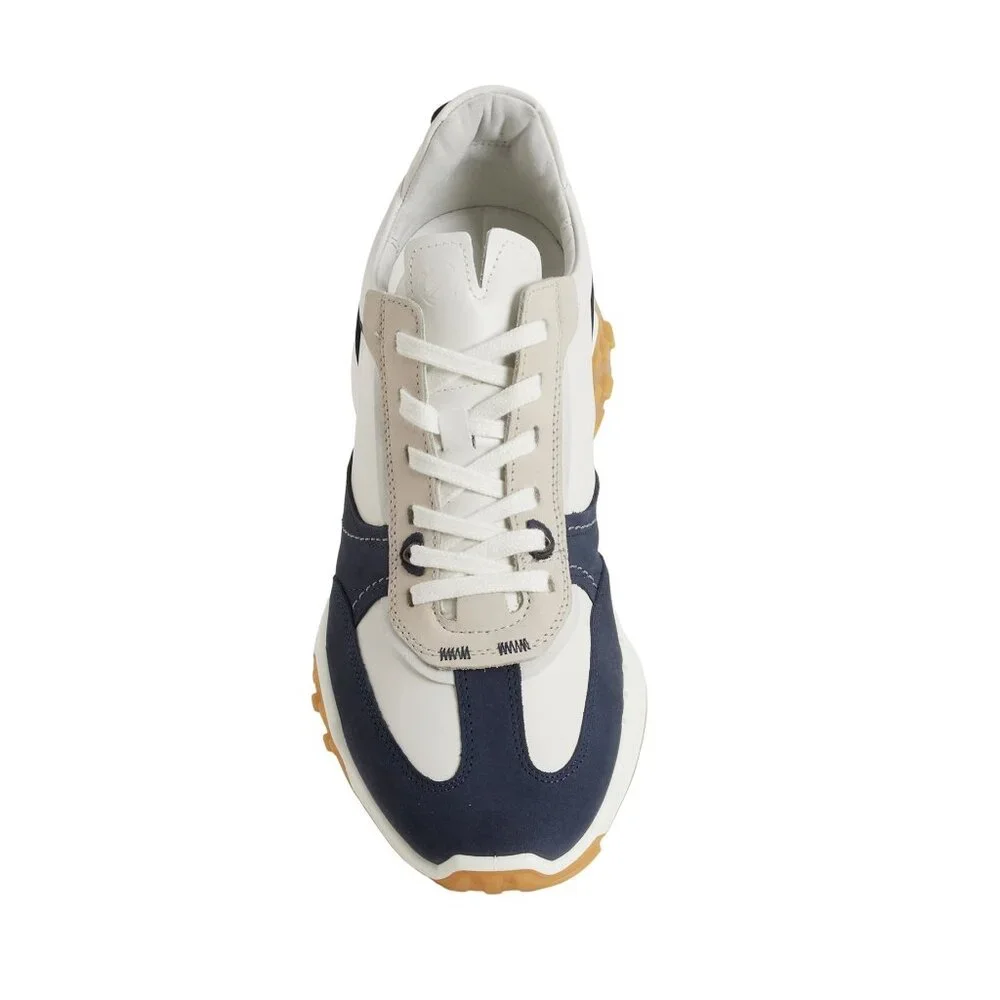 Ecco Retro Lace Sneaker Mens Leather Low Top Shoes Marine White NIB MSRP 240